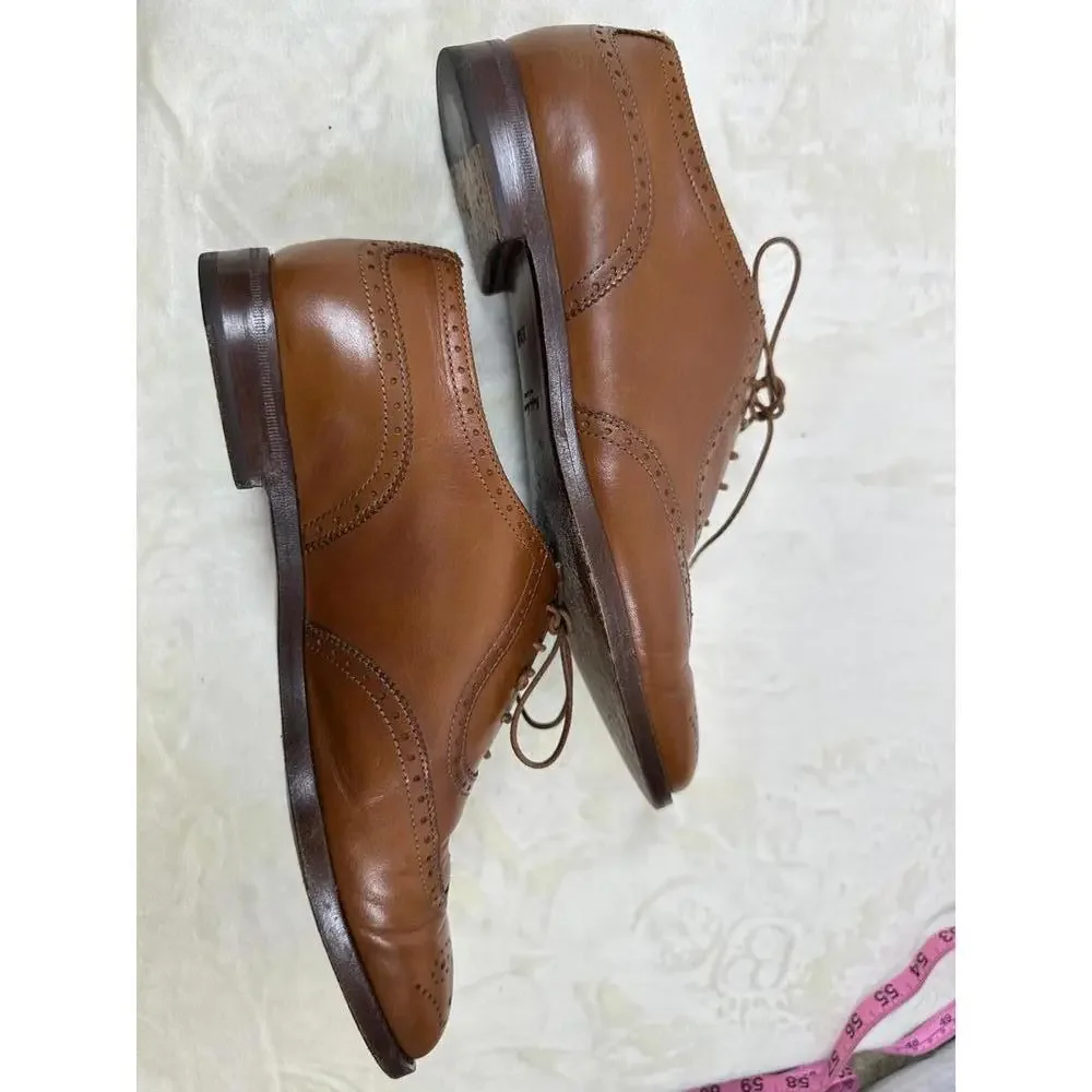 Ralph Lauren Purple Label Italy Tan Leather Oxford Brogues Classic Preppy Style